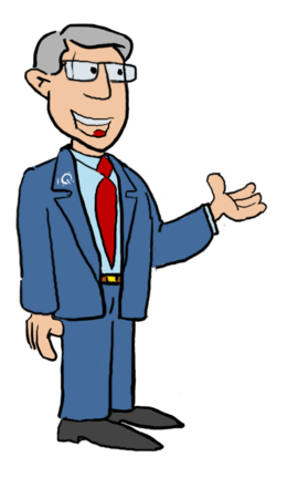 FuSi-Cartoon: Kleiner i-Q-Mitarbeiter - Chef zeigt mit Hand - © i-Q Schacht & Kollegen Qualitätskonstruktion GmbH