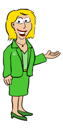 FuSi-Cartoon: Kleine i-Q-Mitarbeiterin - Sekretärin zeigt mit Hand - © i-Q Schacht & Kollegen Qualitätskonstruktion GmbH